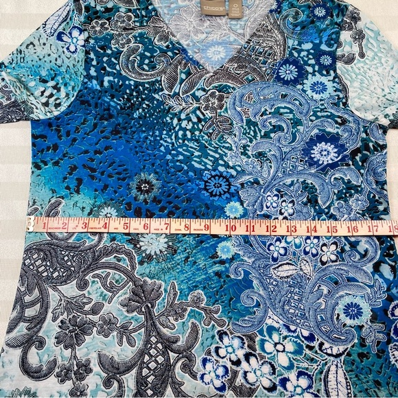 Chico's Short Sleeve Top Tee Paisley Floral Sz 0 (4 or Small) Pullover V-neck - Picture 6 of 13